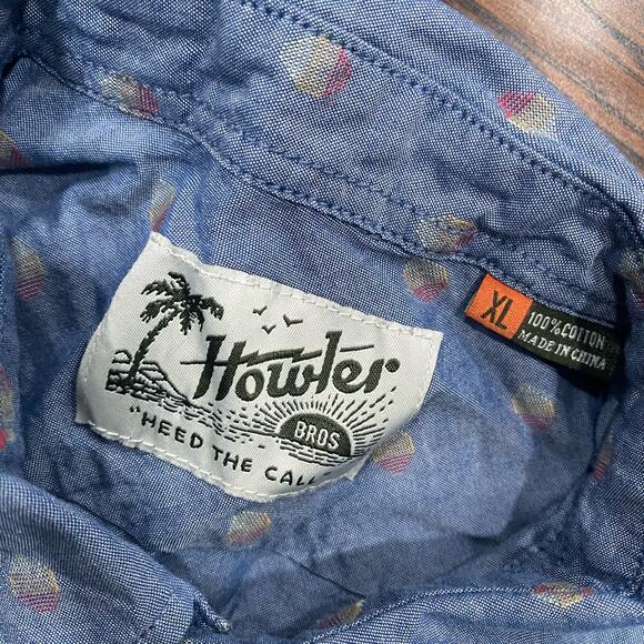 Howler Bros San Gabriel Blue Cotton Casual Short Sleeve Button Up Shirt Size XL - Picture 4 of 6